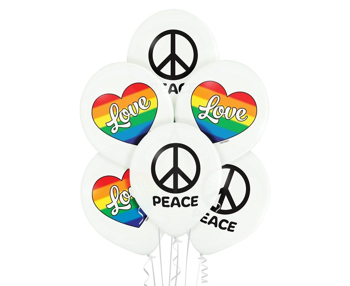 Balloons Belbal 12", D11, Love and peace white, 6pcs